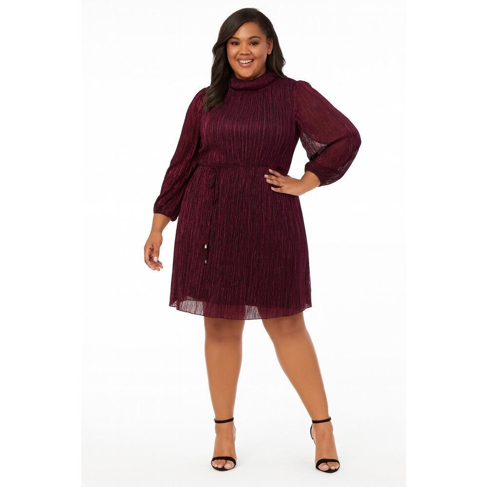 Jessica Howard 22W Metallic Pleated DressPlum Purple Sparkle Party Cocktal